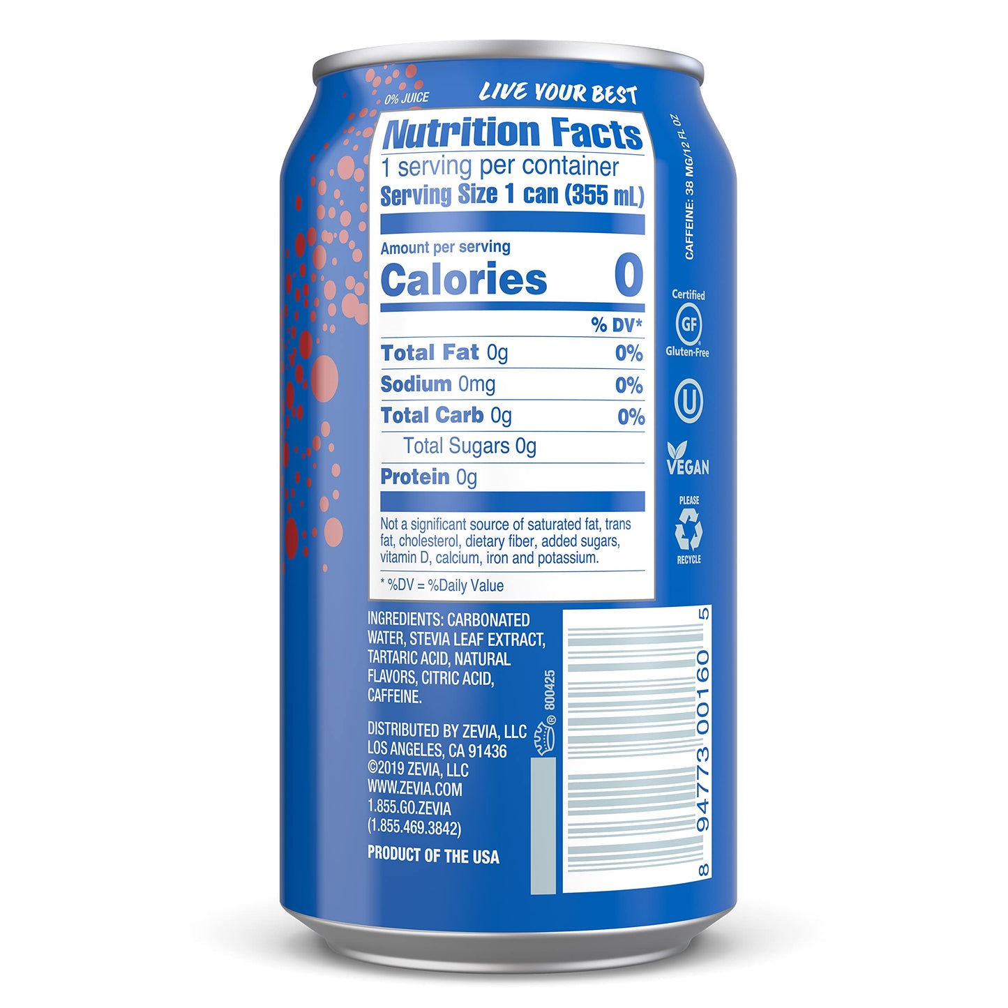 Zevia Zero Calorie Soda, Cherry Cola Flavor, 12 Fl Oz Cans, Pack of 24, Model 00125-12