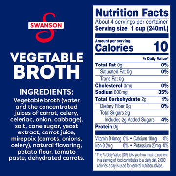 Swanson 100% Natural Vegetable Broth, 32 Oz Carton