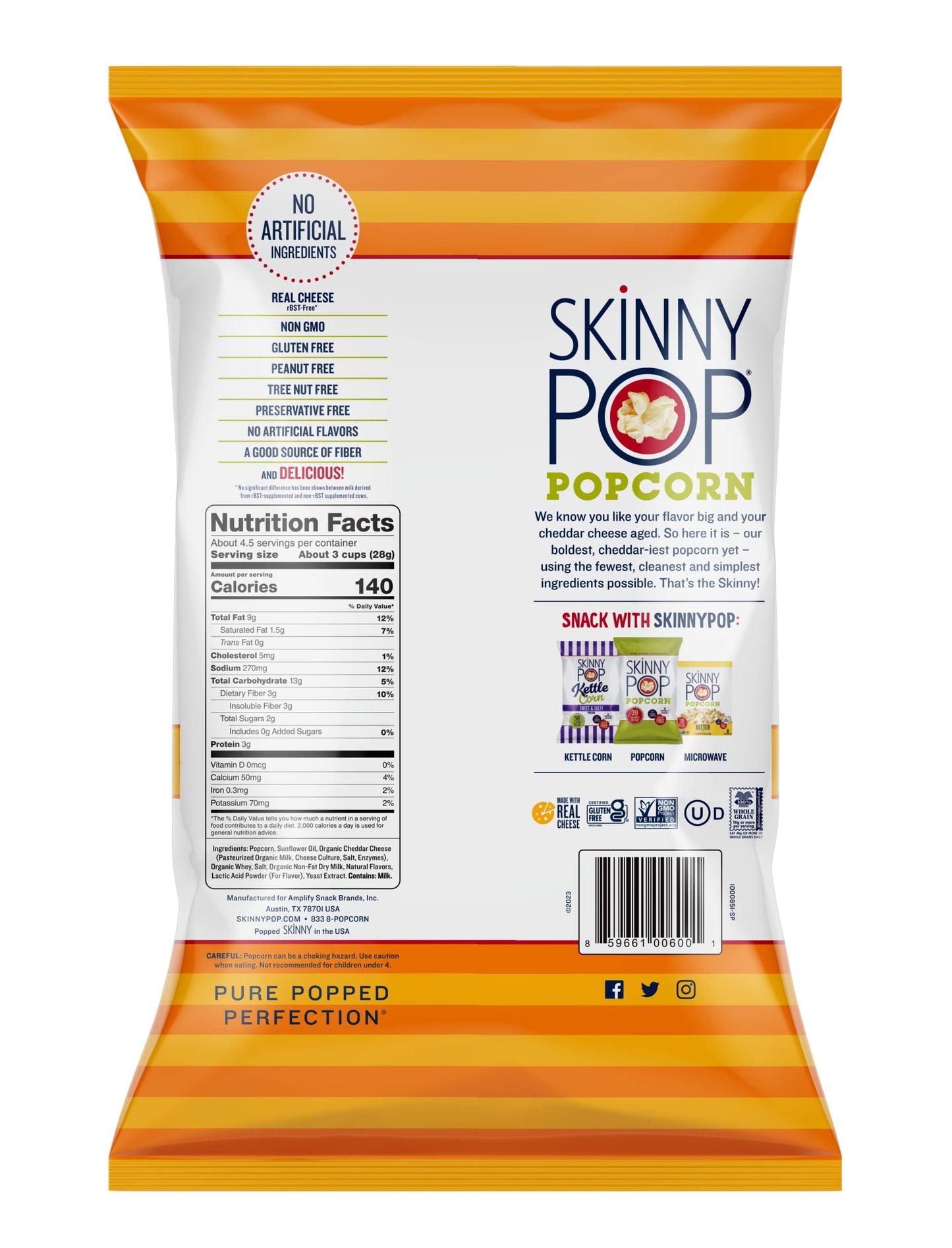 Skinnypop Aged White Cheddar Popcorn, Gluten Free, Non-Gmo, Healthy Popcorn Snacks, Skinny Pop, 4.4 Oz Grocery Sized Bags (12 Co