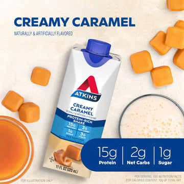 Atkins Energy Shake Creamy Caramel, with B Vitamins and Protein. Keto-Friendly and Gluten Free 4 Count(Pack of 3)