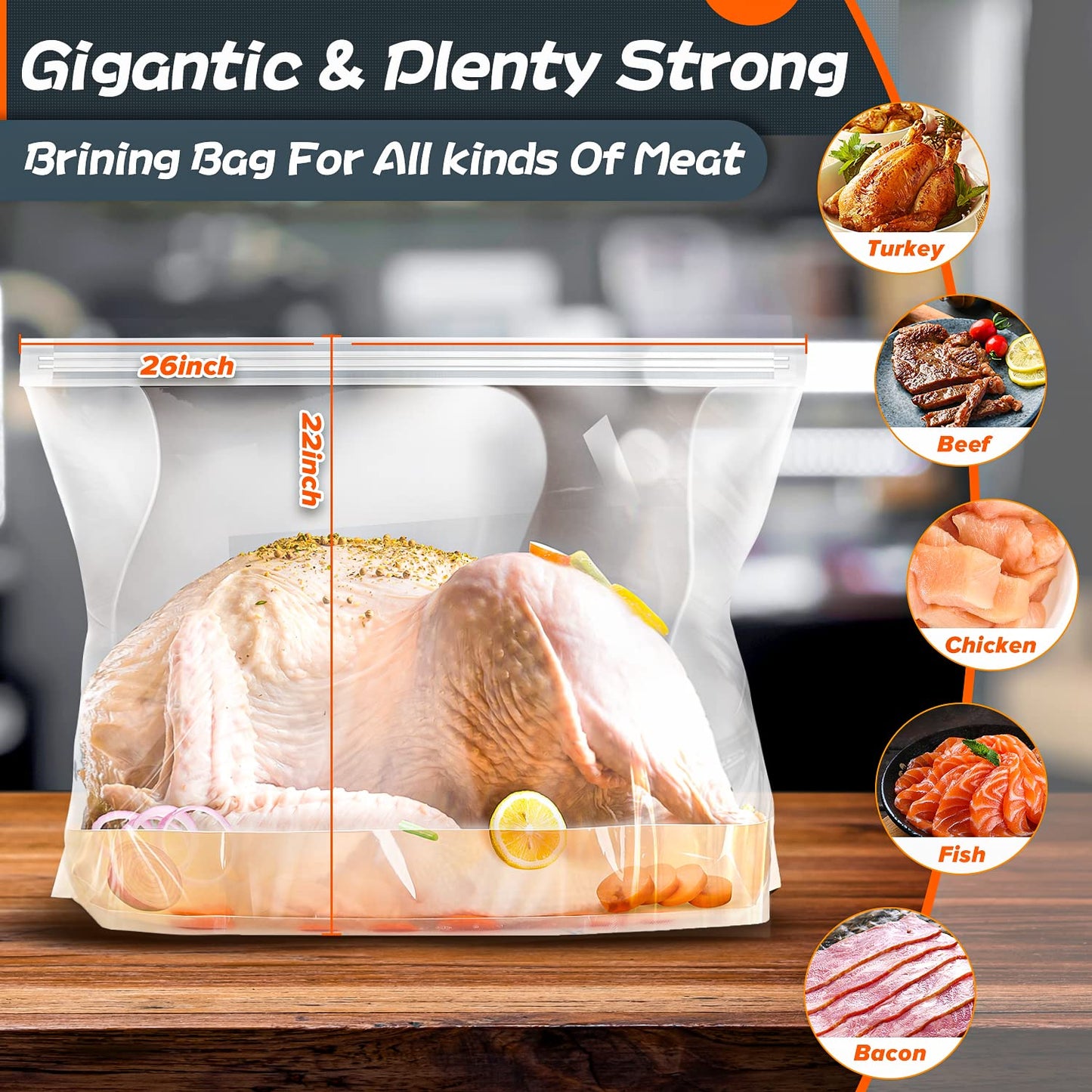 Brining Bags For Turkey, 4 Pack, 26''22'', Extra Large Holds Up To 35Lb, Thickened With 4 Cotton Strings, Double Zip-Lock Seal F