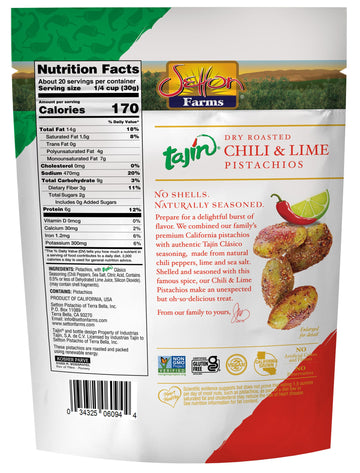 Setton Farms Pistachios, No Shells, Chili Lime Seasoned, Non-GMO, Gluten Free, Vegan, 20 Oz. Value Size