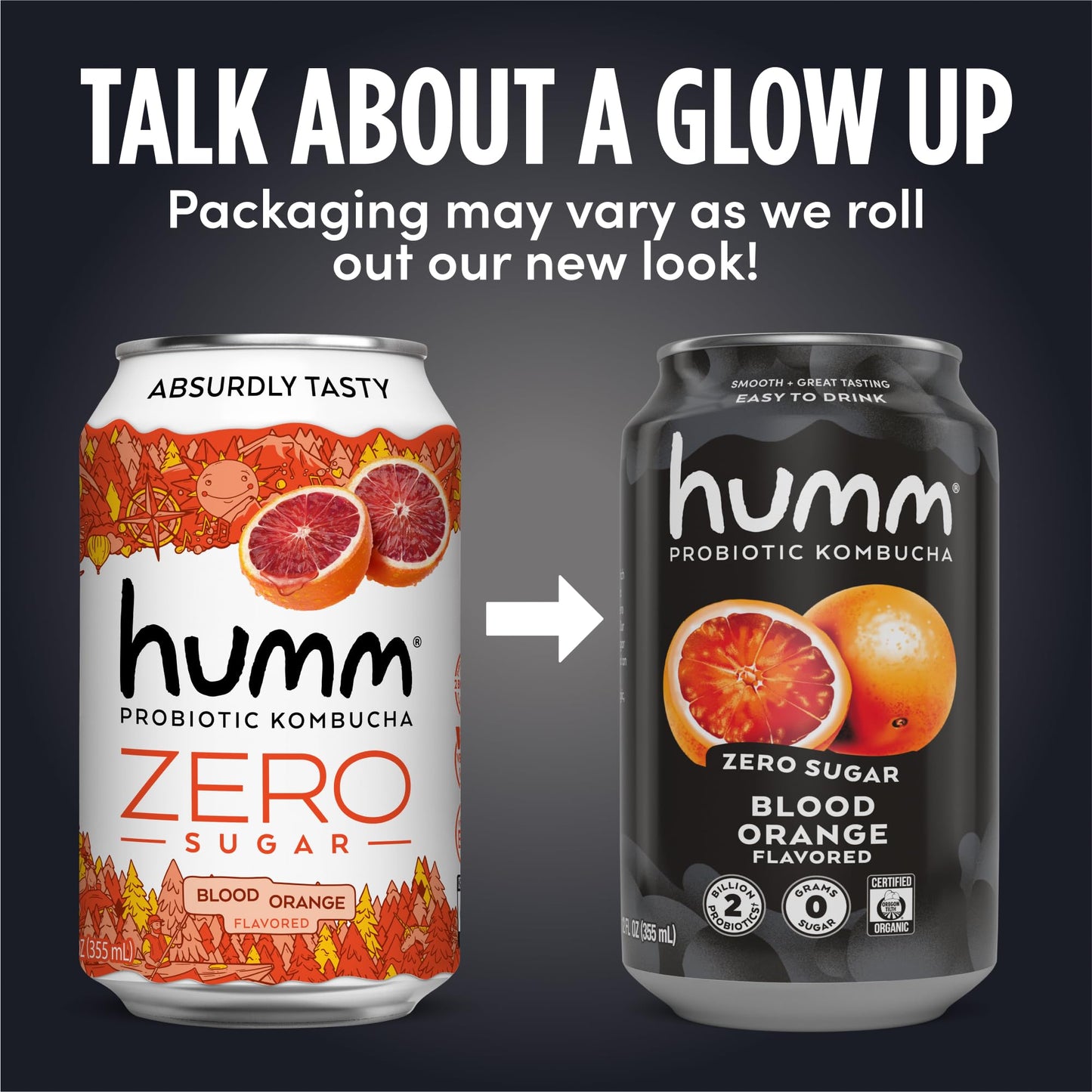 Humm Probiotic Kombucha Zero Sugar Blood Orange, No Refrigeration Needed, Keto Friendly, Organic, Vegan, Gluten Free, 12oz Cans