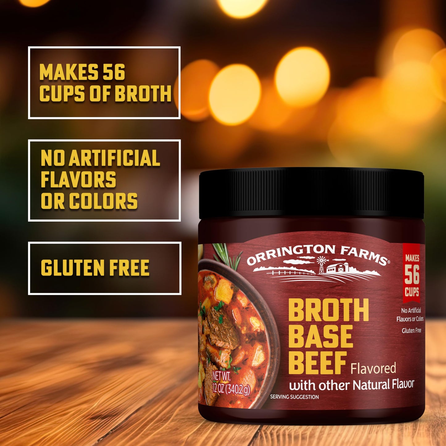 Orrington Farms Beef Flavored Broth Base, Granulated Beef Flavored Bouillon, Versatile Usage, Season-To-Taste, Easy-To-Store, 12