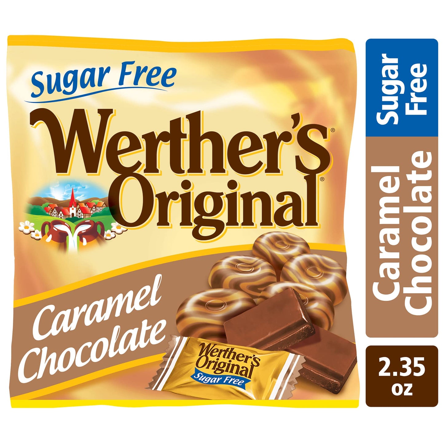 Werther'S Original Hard Sugar Free Caramel Chocolate Candy, 2.35 Oz Bags (Pack Of 12)