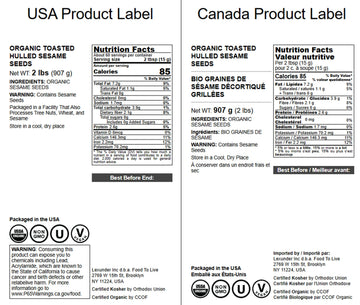 Food to Live Organic Toasted Hulled Sesame Seeds, 2 Pounds - Crunchy and Nutritious Snack, Oven Roasted, Unsalted, No Oil Added,