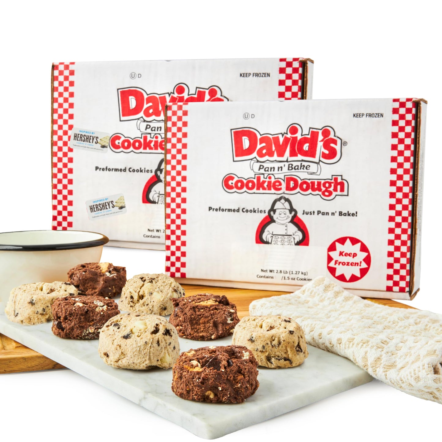Davids Cookies Cookies and Cream and Smores Decadent Cookie Dough Ready to Bake Frozen Variety Pack with Chocolate Cookie Piece