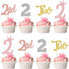 24 PCS Two Cupcake Toppers Glitter Crown Two 2nd Birthday Cupcake Picks Number 2 Two Cake Picks for Baby Shower Kids Second Birt