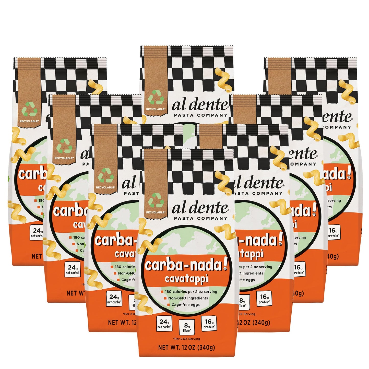 Al Dente Carba-Nada Cavatappi Pasta, Low Carb, High Protein, Keto-Friendly, Made with Cage-Free Eggs, Non-GMO, 12 oz (Pack of 8)