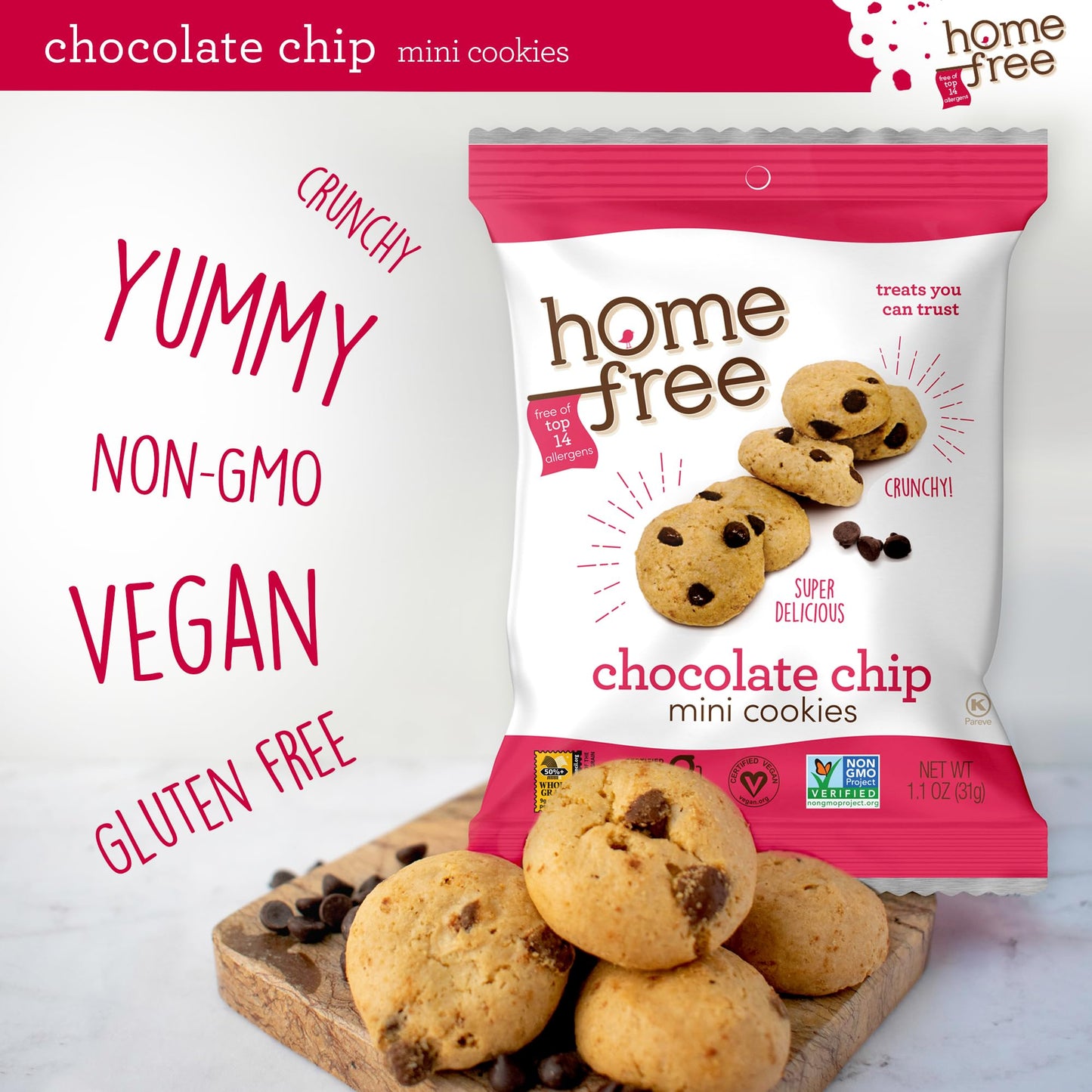Homefree Treats You Can Trust Gluten Free Mini Cookies, Single Serve, Chocolate Chip, 1.1 Ounce (Pack Of 10)