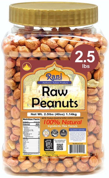 Rani Peanuts, Raw Whole With Skin (Uncooked, Unsalted) 40Oz (2.5Lbs) 1.14Kg Bulk Pet Jar ~ All Natural | Vegan | Gluten Friendly | Fresh Product Of Usa ~ Spanish Grade Groundnut/Red-Skin
