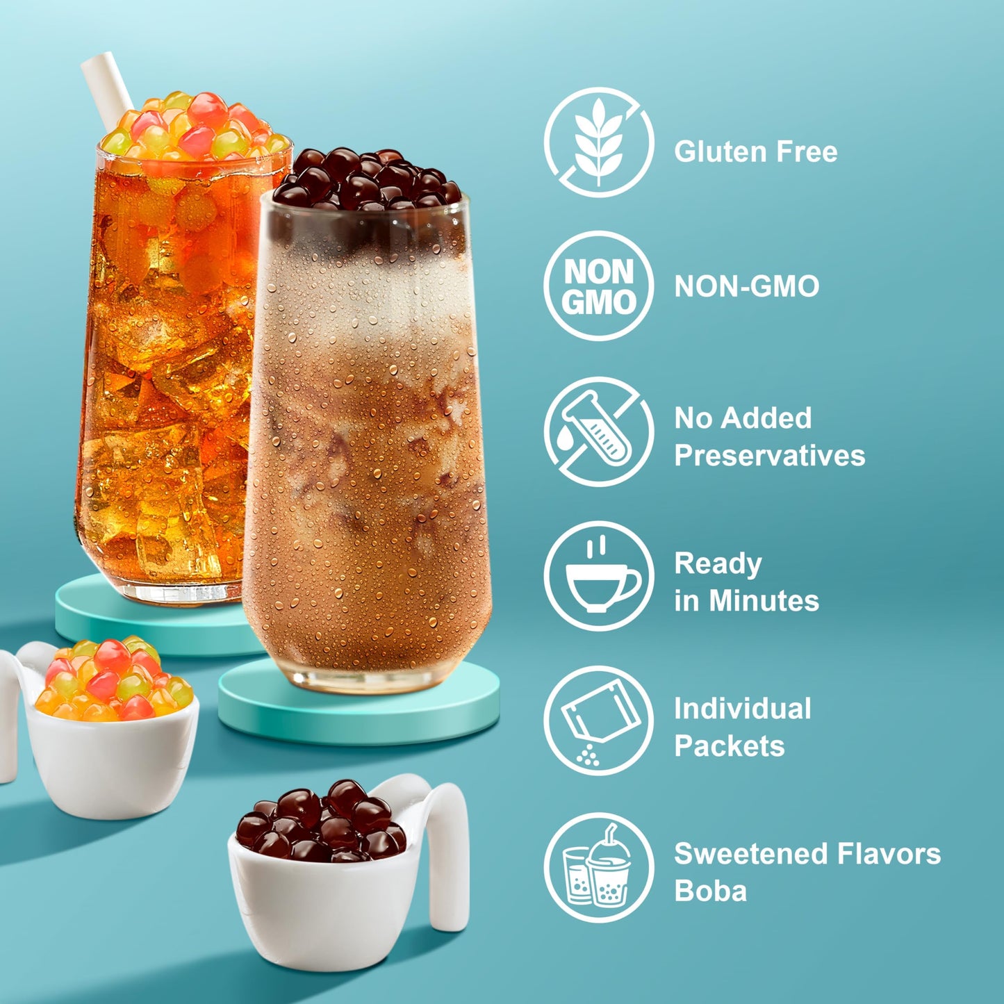 J Way Local Flavor Instant Boba Bubble Pearl Variety Milk Tea Fruity Tea Kit With Authentic Brown Sugar Fruity Tapioca Boba, Rea