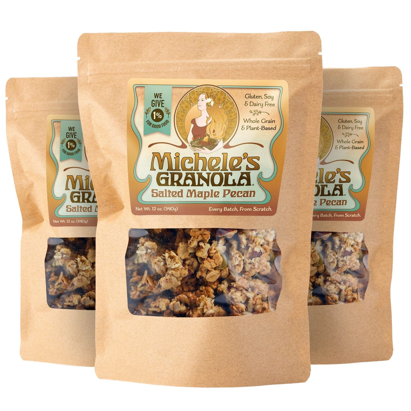Michele'S Granola Salted Maple Pecan, Gluten-Free & Non-Gmo, 12 Oz Package, Pack Of 3