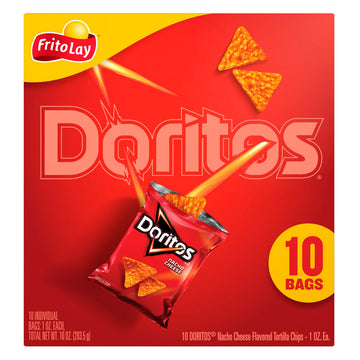 Frito-Lay Doritos Tortilla Chips Nacho Cheese Bags, 1 Oz, 10 Ct
