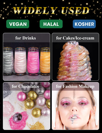 NiHome Edible Luster Dust Glitter Powder Fancy Metallic Sprinkles, Glimmer Luster Dust 4 Bottles of 0.18oz/5g for Decorating Dri