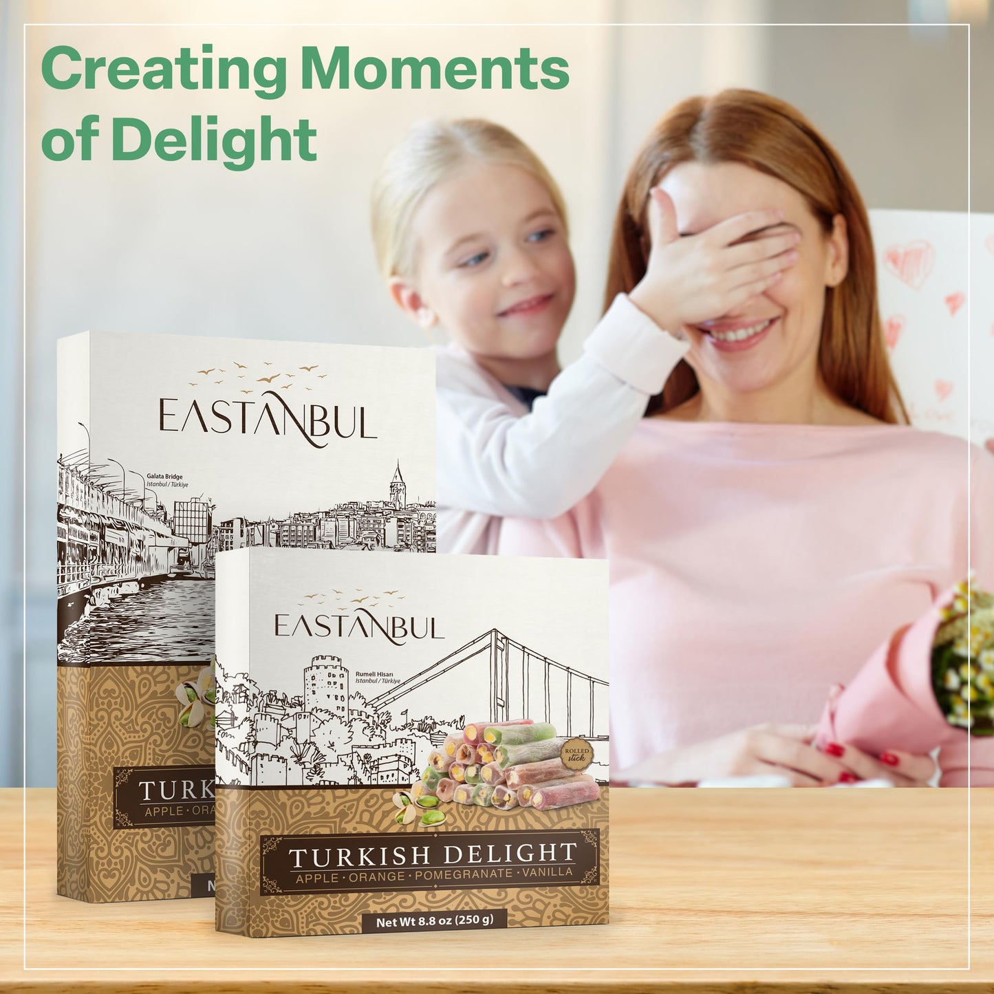 Eastanbul Turkish Delight Candy Sticks Pistachio Filled 8.8Oz, W/ 4 Flavors: Apple, Orange, Pomegranate, Vanilla International C