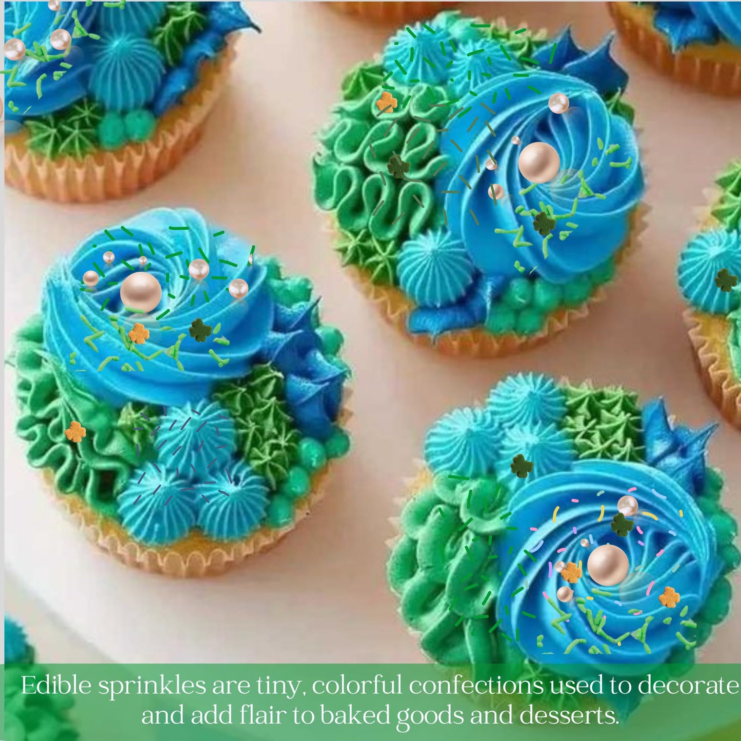 Confect St. Patricks Green & White Pearl Sprinkles | Flower Sprinkles | Leaf Sprinkles | Edible Sprinkles For Baking & Cake Deco