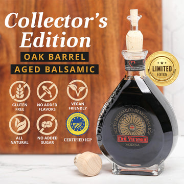 Due Vittorie Gold Barrel Aged Balsamic Vinegar - 8.45 fl oz Glass Decanter, Black