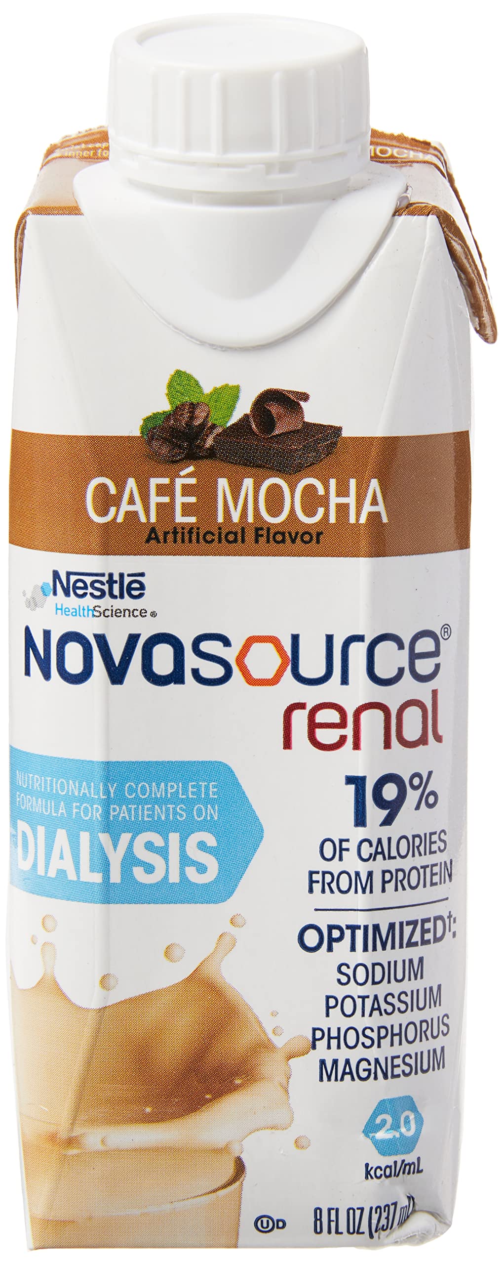 NOVASOURCE (2.0 kcal/mL) RENAL Mocha Formula for Patients on DIALYSIS (475 Calories, 22g Protein) 8 fl oz (Pack of 24)