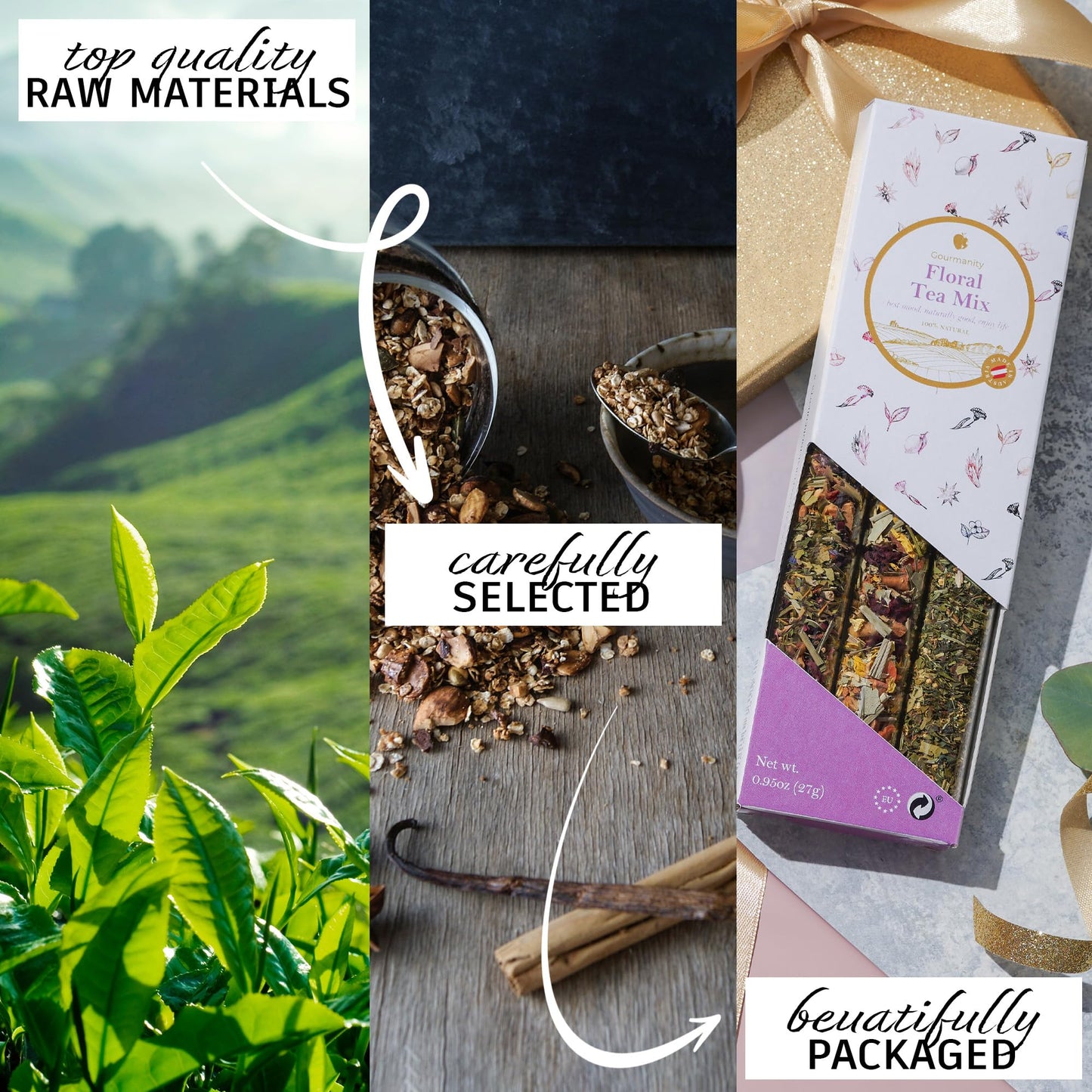 Gourmanity Loose Floral Tea Sampler Set, 3 Flavors, 0.95oz, Product of Austria