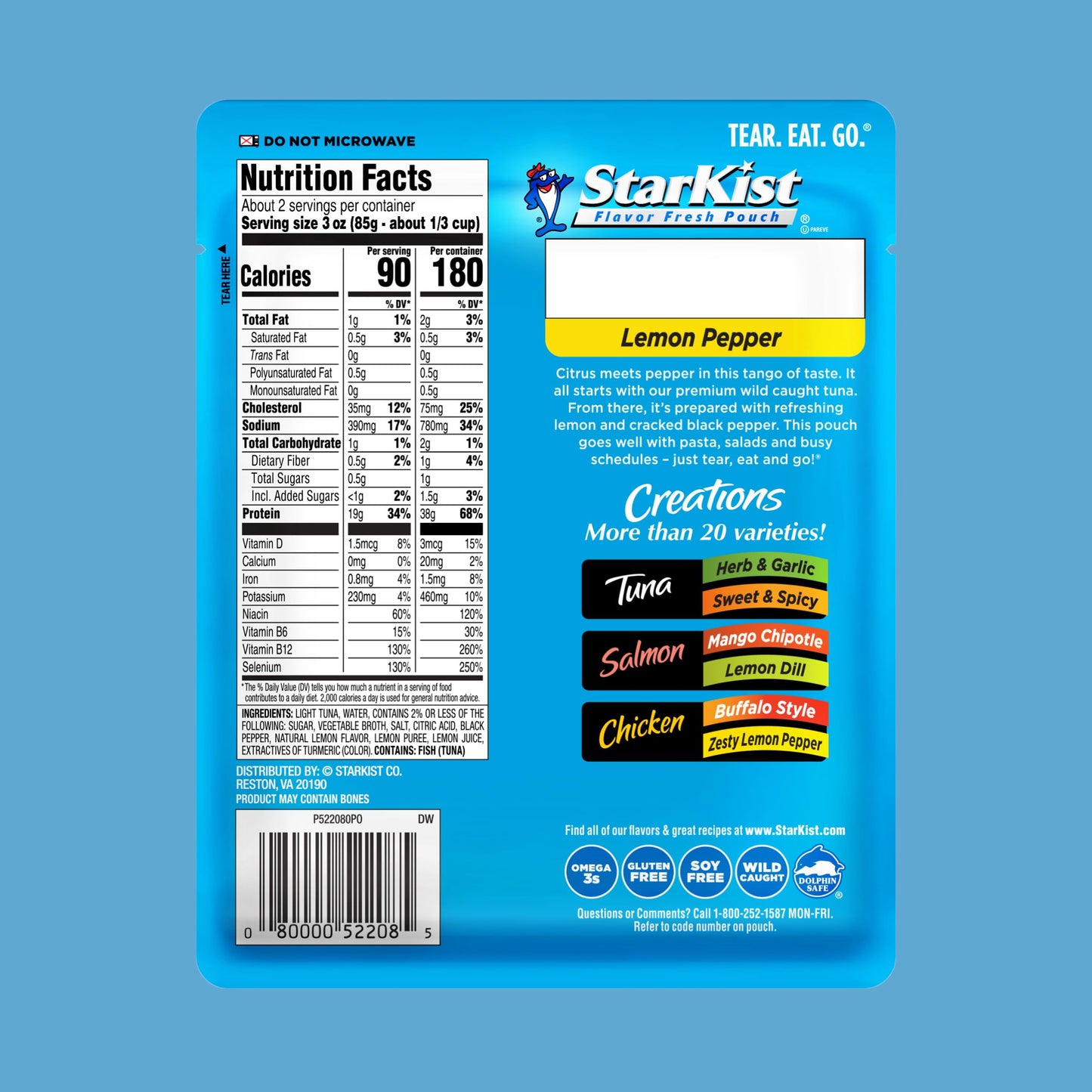 Starkist Tuna Creations, Lemon Pepper, 6.0 Oz Pouch, Pack Of 12