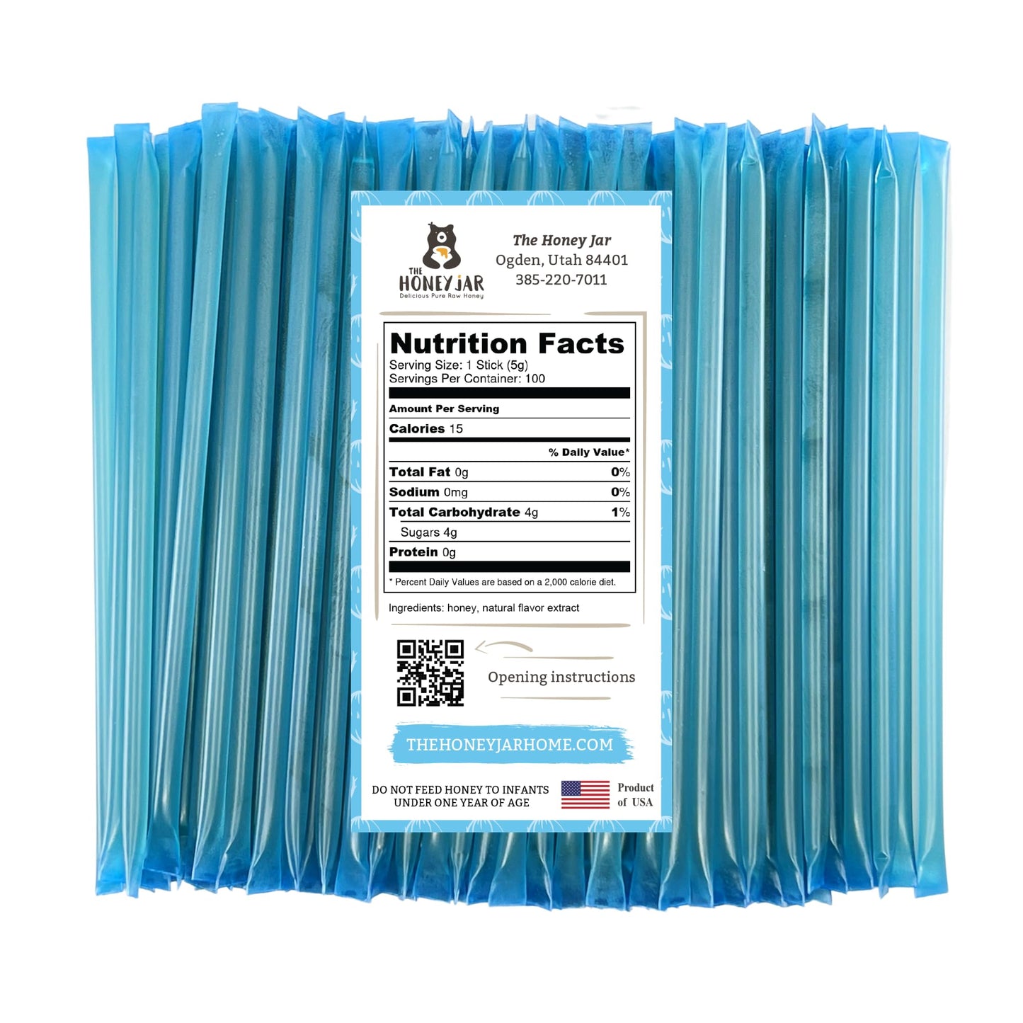The Honey Jar Coconut Flavored Honey Sticks - Pure Honey Straws for Tea & Coffee - 100 Count