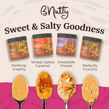 Bnutty Sweet & Salty Peanut Butter | Simply Salted Caramel, Irresistible Pretzel, Perfectly Crunchy & Creamy | Natural, Gluten-F