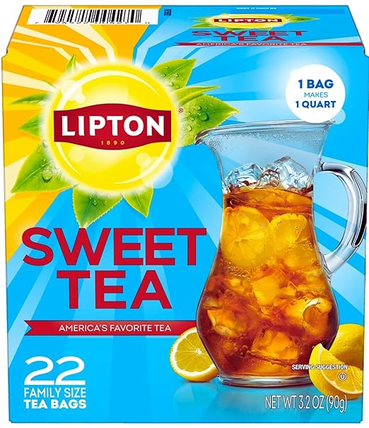 Lipton Southern Sweet Tea Iced Tea Drink Mix 22 Family Size Tea Bags 90.7g Box