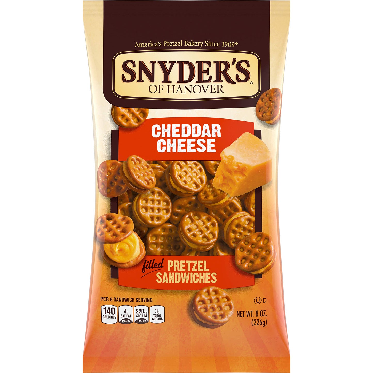 Snyders of Hanover Pretzel Sandwiches, Cheddar Cheese, 8 Ounce (Pack of 12)