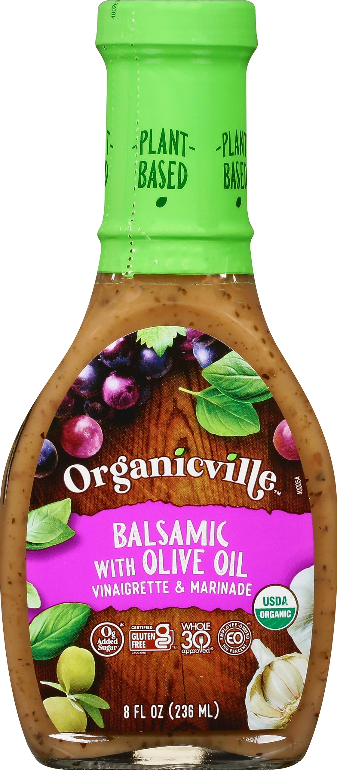 Organicville Balsamic With Olive Oil Vinaigrette & Marinade - Plant Based Balsamic Vinaigrette Salad Dressing, Usda Organic, Non-Gmo, 0G Added Sugar, Paleo, Whole 30, Gluten Free, Vegan - 8 Oz, 6 Pack