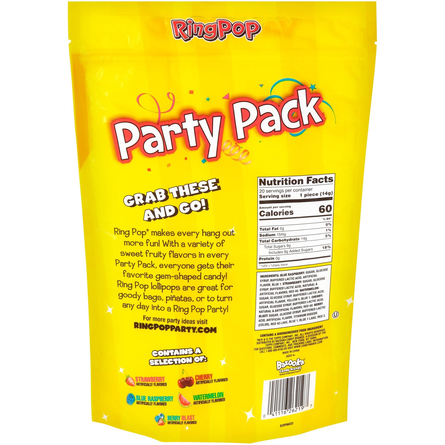 Ring Pop Bulk Candy Lollipop Variety Party Pack -20 Count Lollipops w/ Assorted Flavors - Fun Candy For Birthdays, Party Favors,
