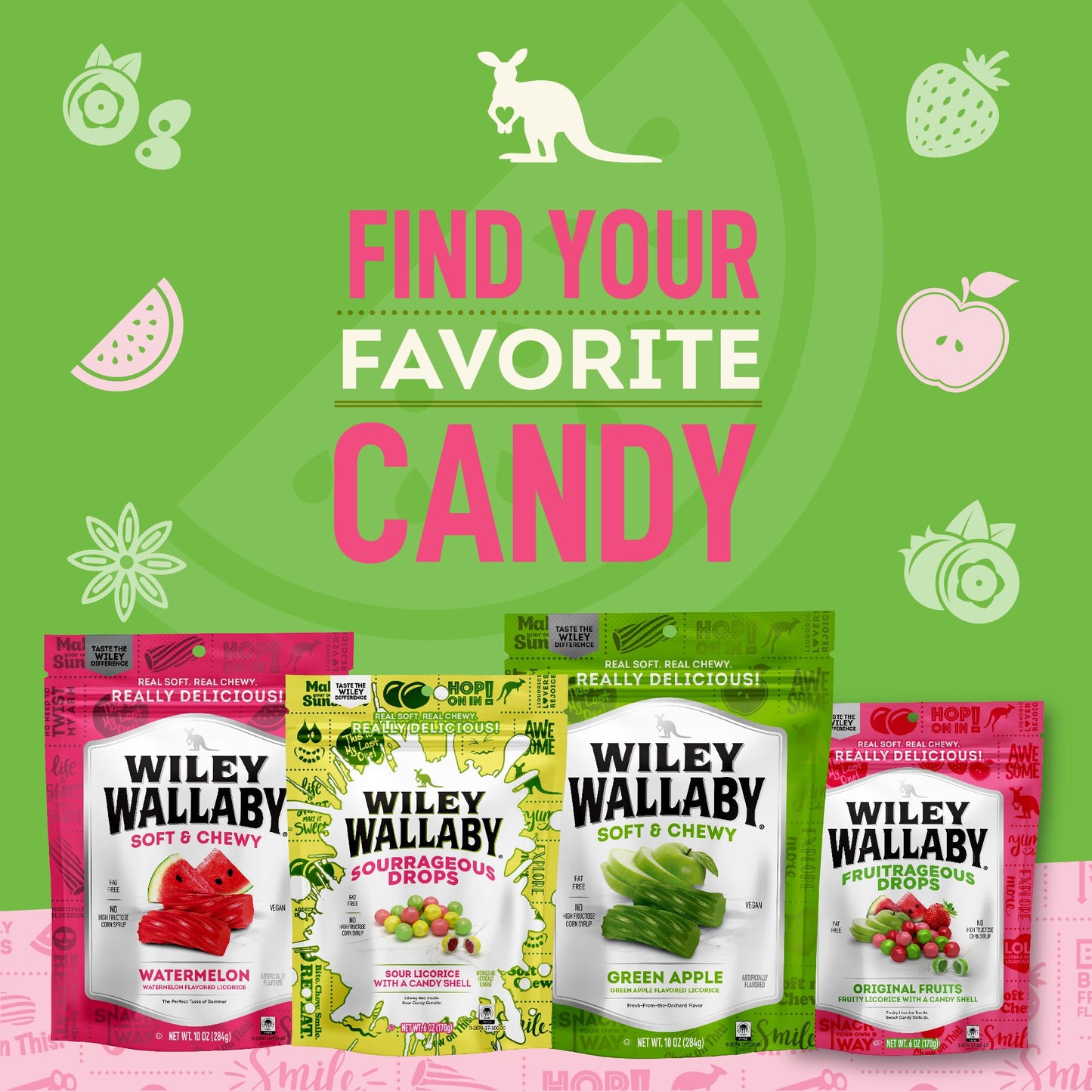 Wiley Wallaby 6 Oz. Fruitrageous Drops Original Fruits Gourmet Australian Style Soft & Chewy Licorice Candy Drops, 1 Pack