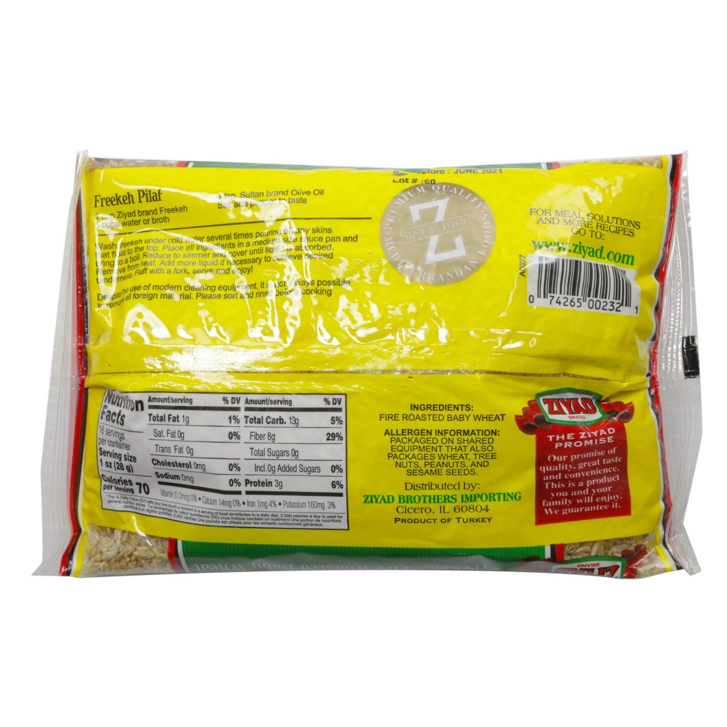 Ziyad Fine Roasted Green Wheat Freekeh, Frikeh, Farik Made From Green Duram Wheat, 16 Oz