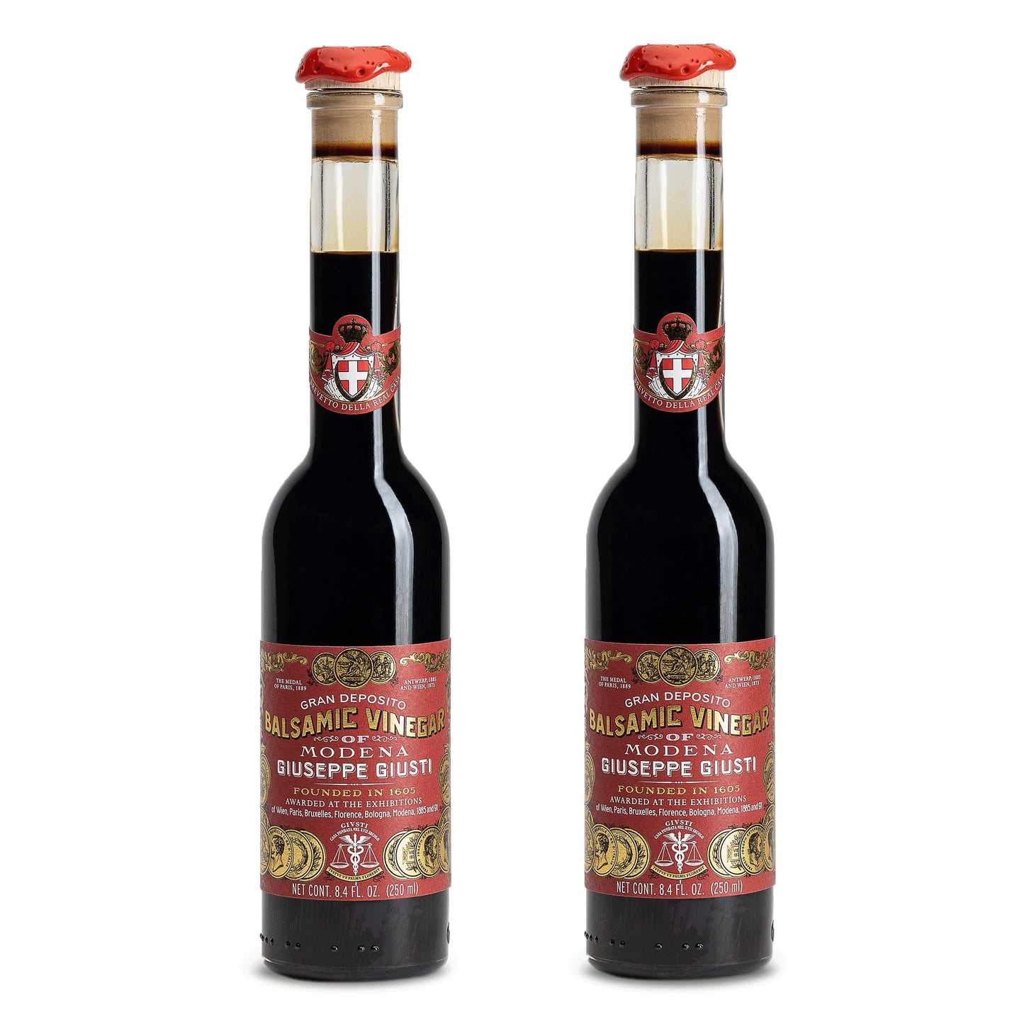Giusti Balsamic Vinegar of Modena IGP – 3 Gold Medals Gran Deposito, Matured, Thick & Balanced Authentic Italian Gourmet Aceto Balsamico di Modena IGP, Made in Italy – 8.45 fl oz (250 ml) - Pack of 2