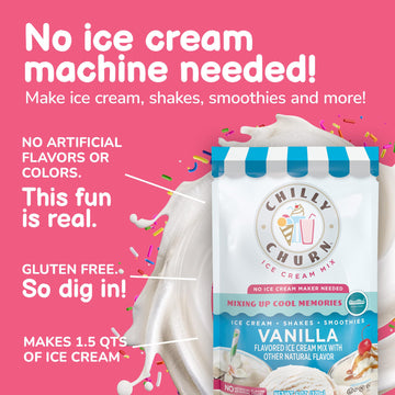 Chilly Churn Vanilla Flavored Ice Cream, Shakes, Smoothies Mix By Frostline Brand, Use With Ice Cream Machine, Countertop Creame