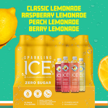 Sparkling Ice Lemonade Variety Pack, Flavored Sparkling Water, Zero Sugar, With Vitamins And Antioxidants, 17 Fl Oz, 12 Count (B