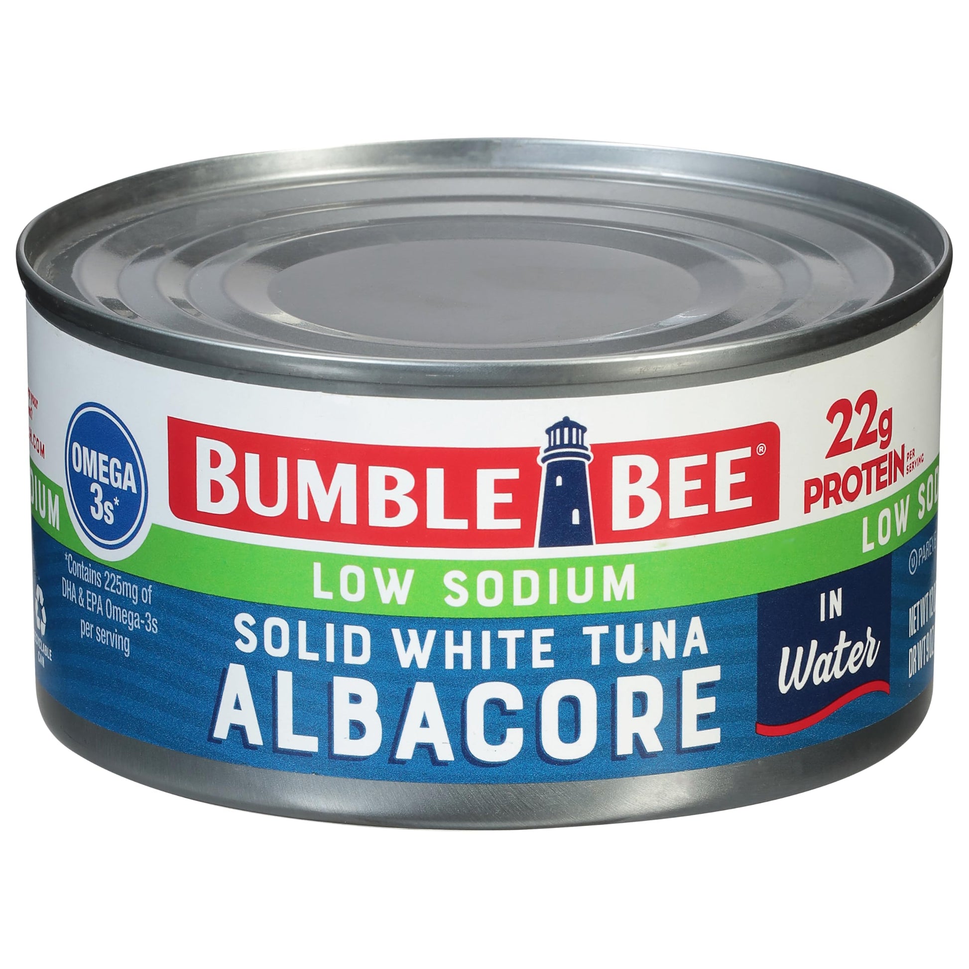 Bumble Bee Low Sodium Solid White Albacore Tuna in Water, 12 oz Can - Wild Caught Tuna - 22g Protein per Serving, High in Omega-