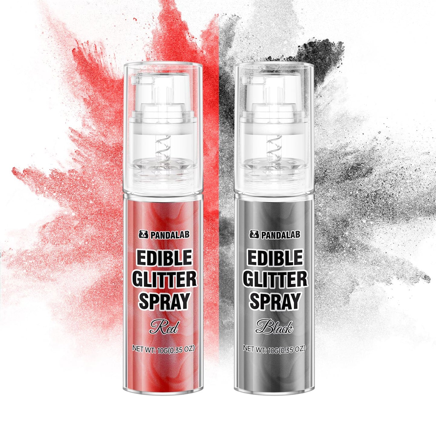 Pandalab Edible Glitter Spray - Black & Red Luster Dust for Drinks & Desserts - 0.35oz/10g Bottle