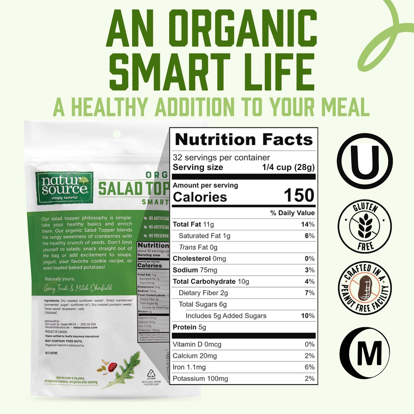 naturSource Organic Salad Topper - Salad Toppings, Salad Mix, Salad Toppers Seeds and Cranberries, Crunchy, Mixed Seeds for Sala