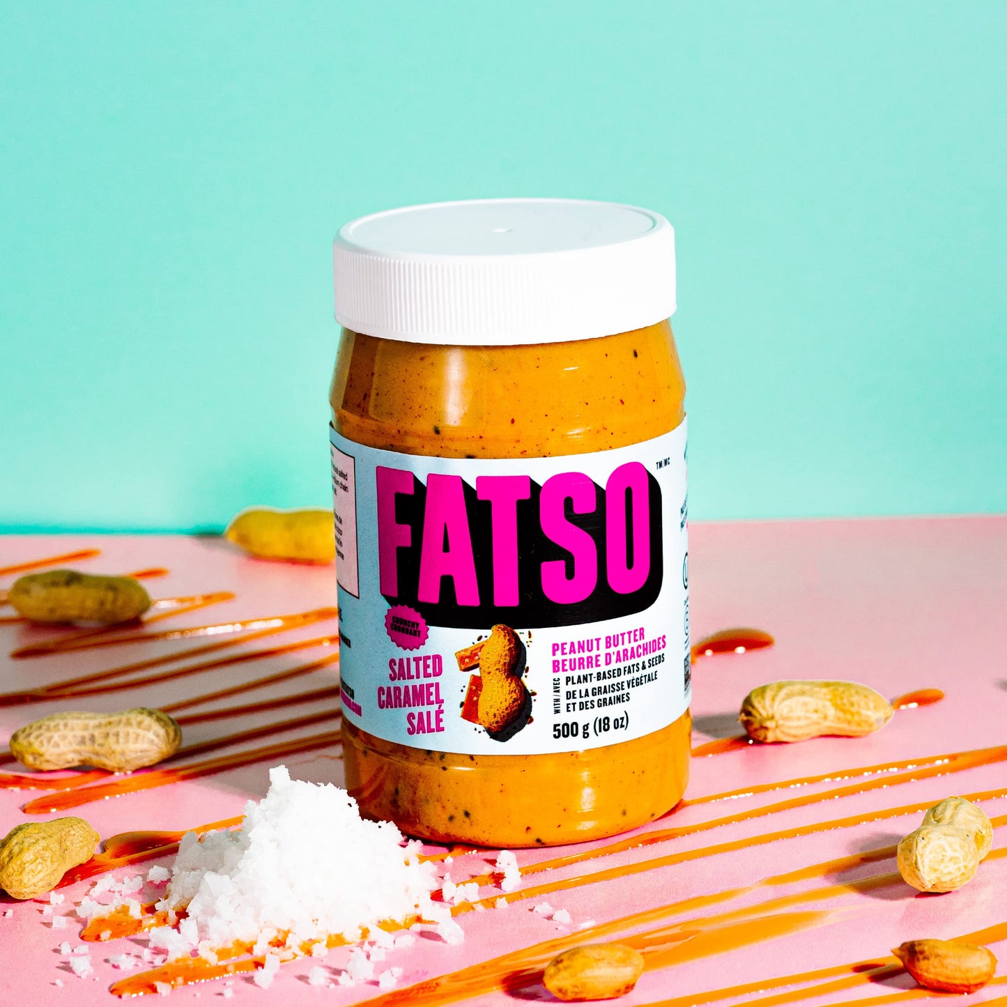 Fatso Crunchy Salted Caramel Peanut Butter - Natural Nut Spread W/Plant-Based Seeds & Superfats - Keto-Friendly, Gluten-Free & S