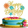 Rsstarxi Summer Beach Cake Topper - Slippers, Sun, Umbrella, Starfish, Gold, Hawaiian Theme, Birthday Party Decorations