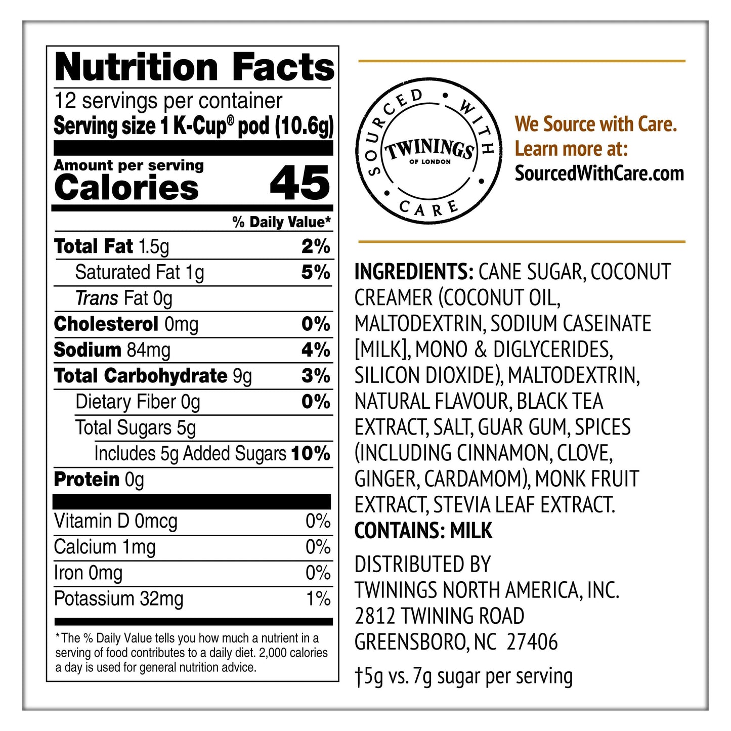 Twinings Chai Latte Black Tea K-Cup Pods For Keurig, 12 Count (Pack Of 6), Creamy, Slightly Sweet, Less Sugar, Caffeinated, Enjo