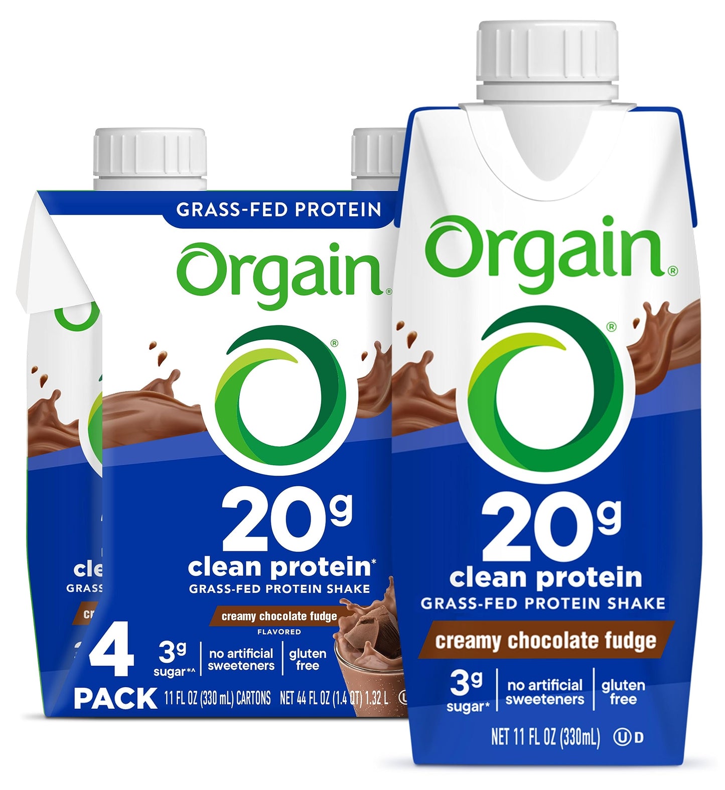 Orgain Clean Protein Shake - 20g Whey Protein, Gluten Free, Ready to Drink, 11 Fl Oz (Pack of 4), Creamy Chocolate Fudge