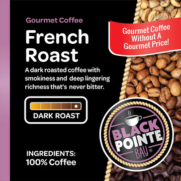 Black Pointe Bay Coffee French Roast, Dark Roast, 80 Count, Single Serve Coffee Pods For Keurig K-Cup Malt-Inspired