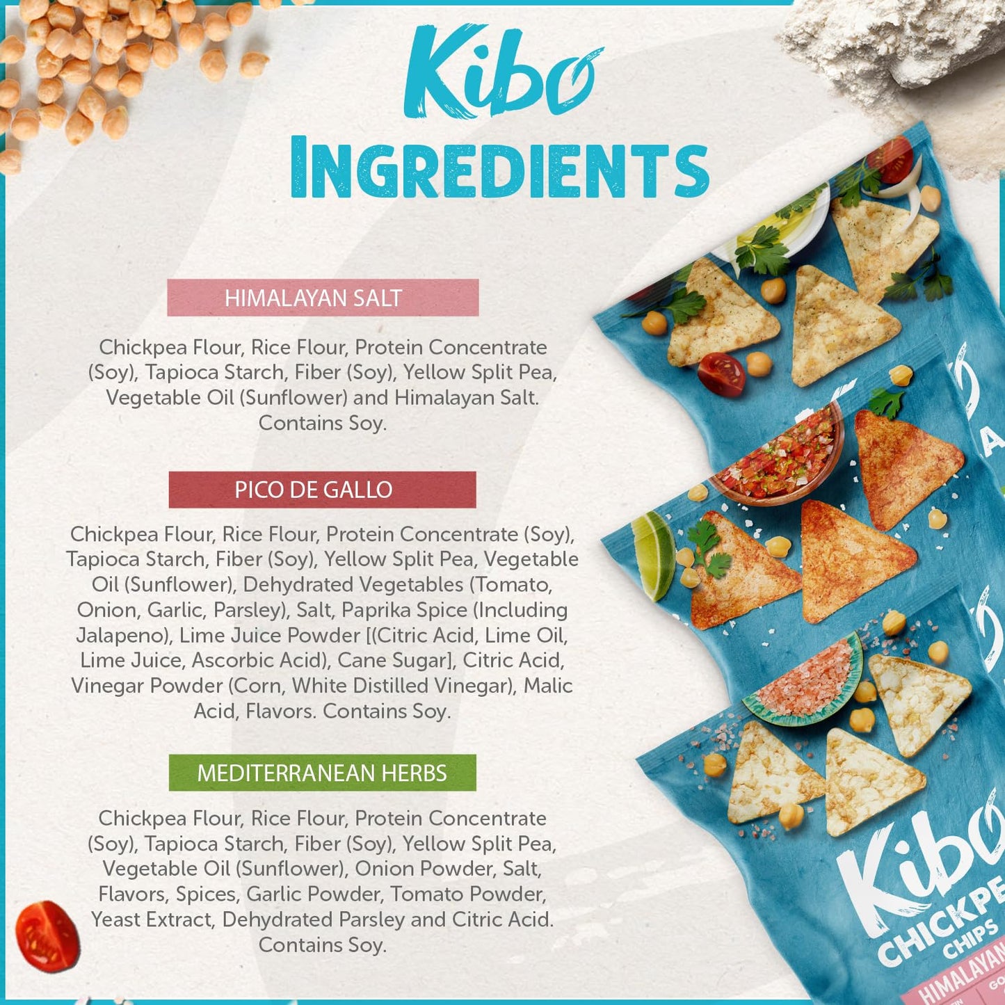 Kibo Chickpea Chips Variety Party Pack - High Protein-Fiber, Certified Gluten-Free, Non-GMO, Vegan - 3 Flavor Variety Pack - 1oz