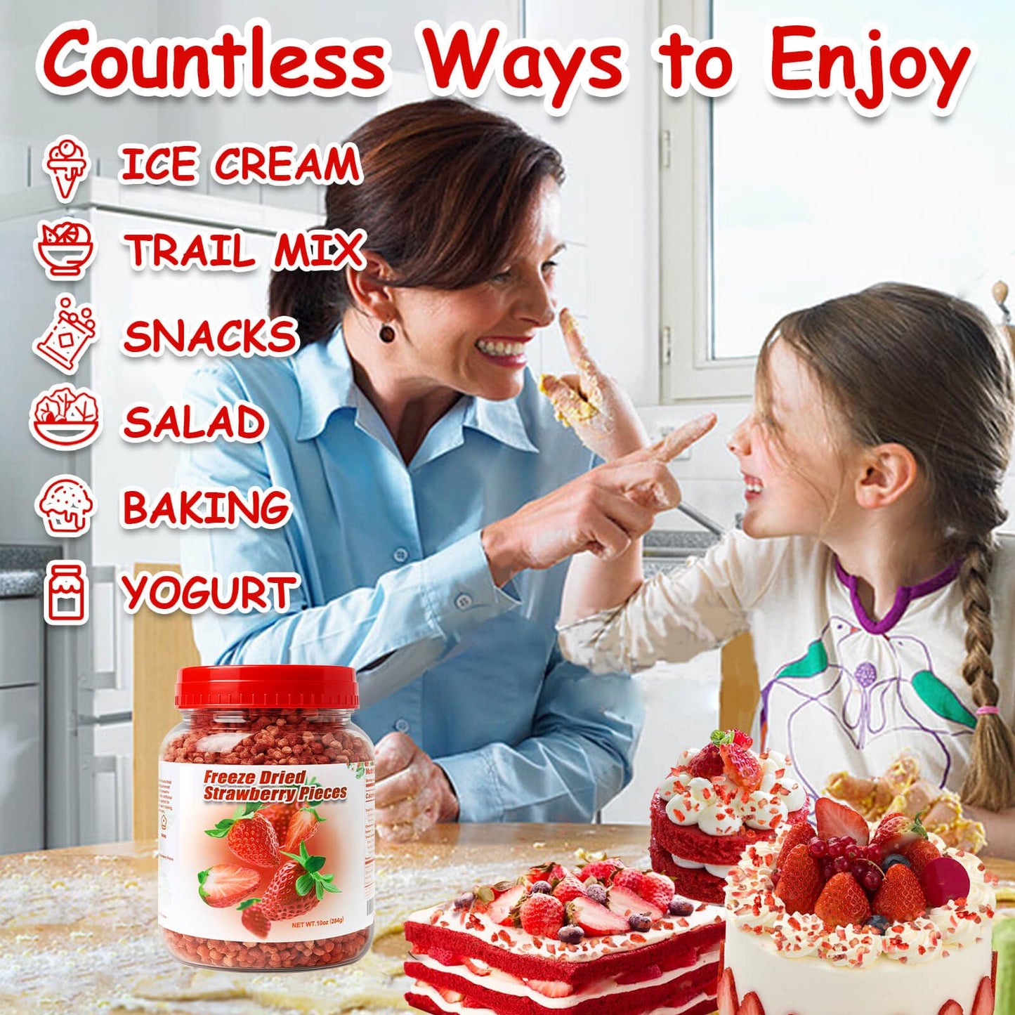 10oz Freeze Dried Strawberry Pieces - Dehydrated Strawberry Snack - Perfect for Smoothies, Yogurt, Baking, and Casual Snacks (10