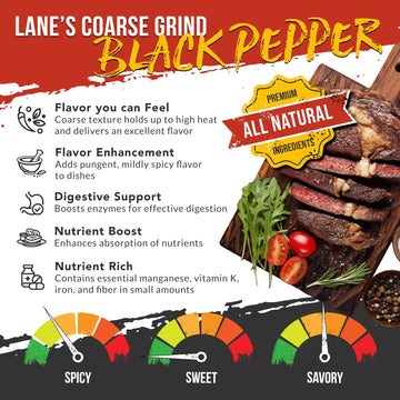 Lane'S 16 Mesh Ground Pepper Seasoning, All-Natural Coarse Black Pepper Ground Spice, No Preservatives Coarse Ground Black Peppe