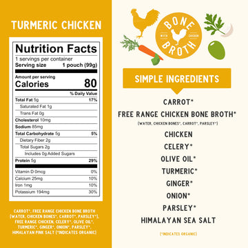 Serenity Kids Bone Broth Puree Made With Organic Veggies | Clean Label Project Purity Award Certified | 3.5 Ounce Bpa-Free Pouch | Free Range Turmeric Chicken | 1 Count