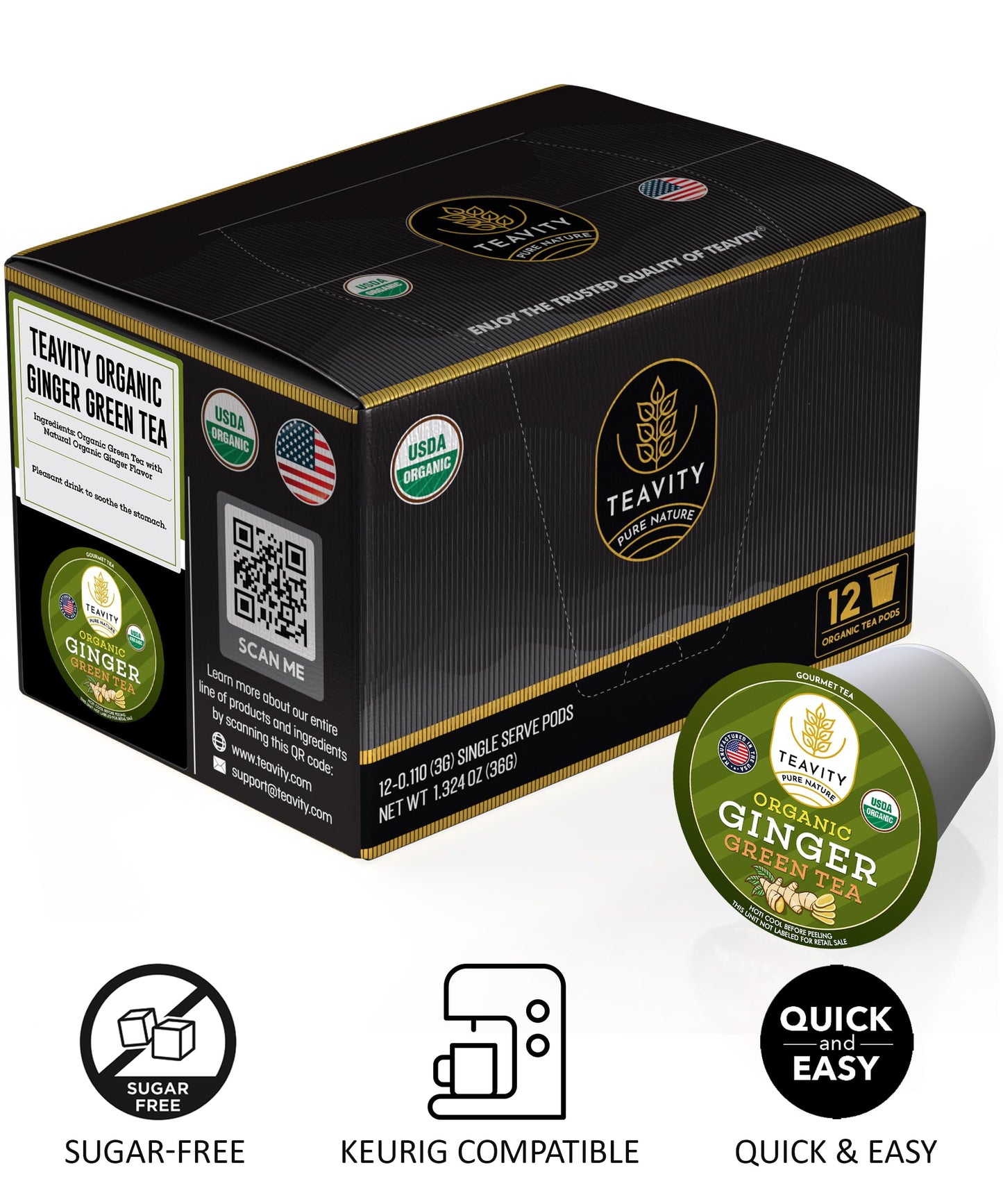Organic Ginger Green Tea Pods For Keurig By Teavity (36 Tea Pods)