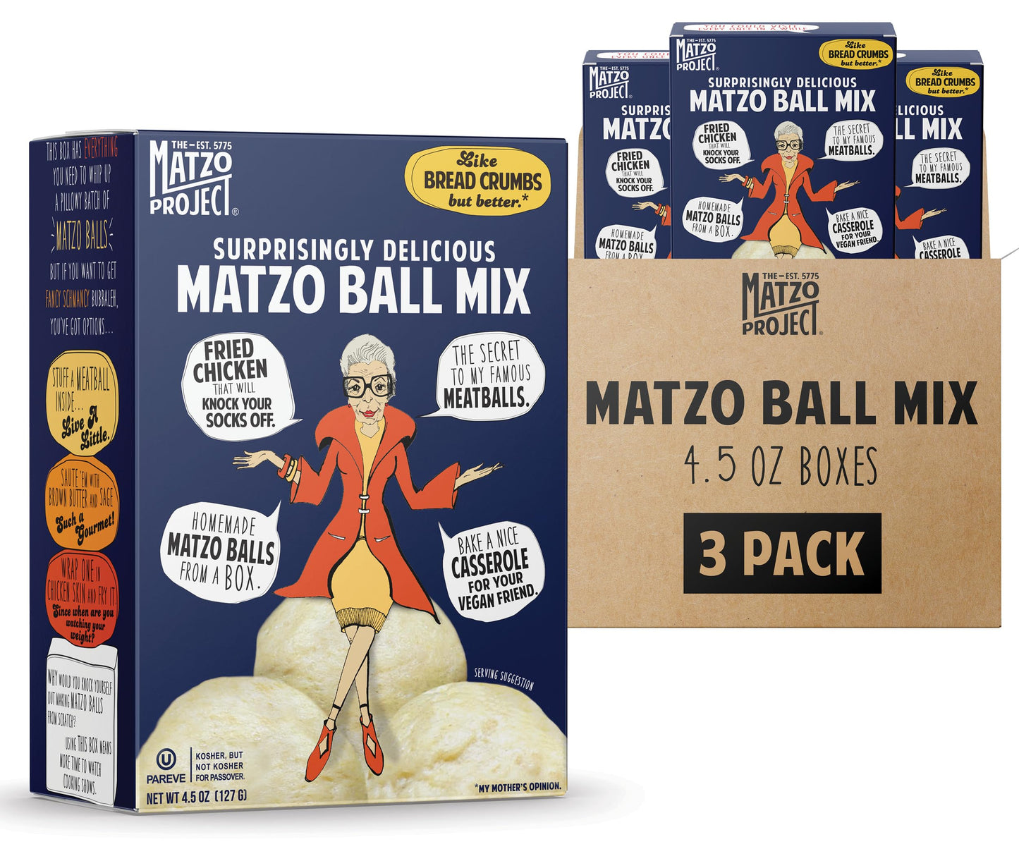 The Matzo Project Matzo Ball Mix, Natural, Vegetarian, No MSG, Nut Free, 3-Pack, 4.5oz Boxes, Kosher but NOT Kosher for Passover